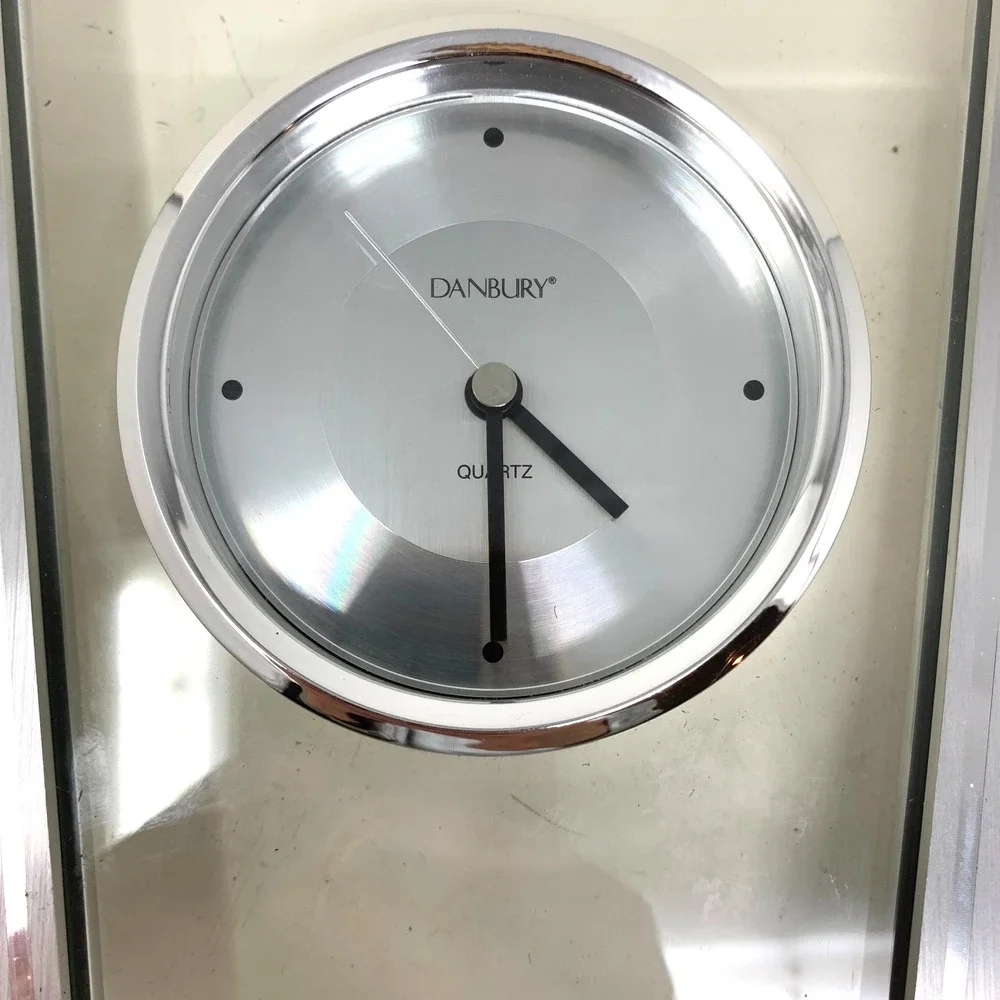 Vintage Y2K Danbury Mint Art Deco Clock Glass Brushed Silver Tone Mantel Shelf